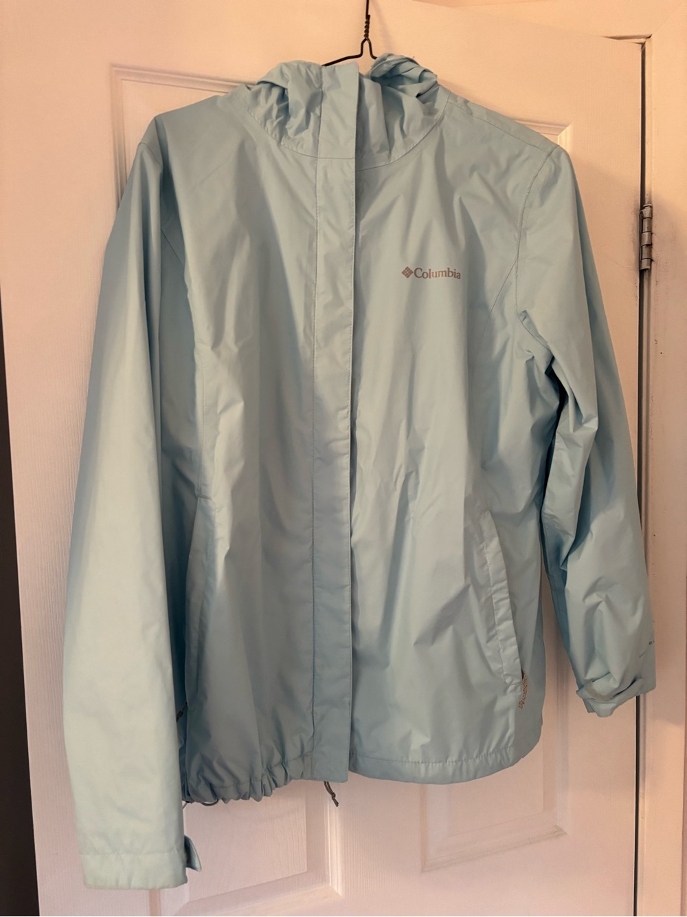 Columbia Light Aqua Hooded Women's Rain Jacket